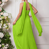 Amélia | Vestido de dama de honor chiffon evasê pregas