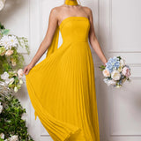 Amélia | Vestido de dama de honor chiffon evasê pregas