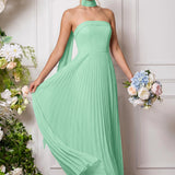 Amélia | Vestido de dama de honor chiffon evasê pregas