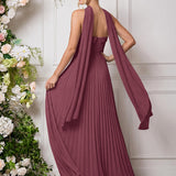 Amélia | Vestido de dama de honor chiffon evasê pregas