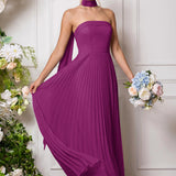 Amélia | Vestido de dama de honor chiffon evasê pregas