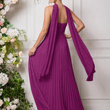 Amélia | Vestido de dama de honor chiffon evasê pregas