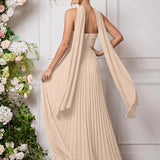 Amélia | Vestido de dama de honor chiffon evasê pregas