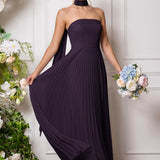 Amélia | Vestido de dama de honor chiffon evasê pregas