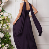 Amélia | Vestido de dama de honor chiffon evasê pregas