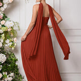 Amélia | Vestido de dama de honor chiffon evasê pregas