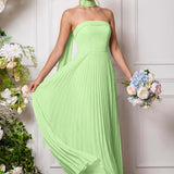 Amélia | Vestido de dama de honor chiffon evasê pregas