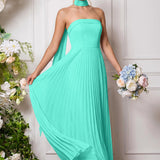 Amélia | Vestido de dama de honor chiffon evasê pregas