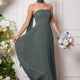 Amélia | Vestido de dama de honor chiffon evasê pregas