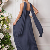 Amélia | Vestido de dama de honor chiffon evasê pregas