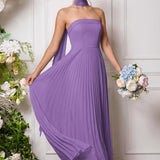 Amélia | Vestido de dama de honor chiffon evasê pregas