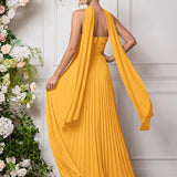 Amélia | Vestido de dama de honor chiffon evasê pregas