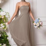 Amélia | Vestido de dama de honor chiffon evasê pregas