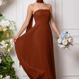 Amélia | Vestido de dama de honor chiffon evasê pregas