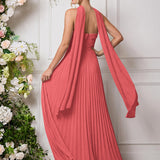 Amélia | Vestido de dama de honor chiffon evasê pregas