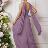 Amélia | Vestido de dama de honor chiffon evasê pregas