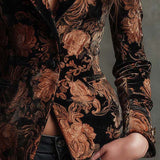 Sofia | Blazer com Estampado Floral Preto e Bronze