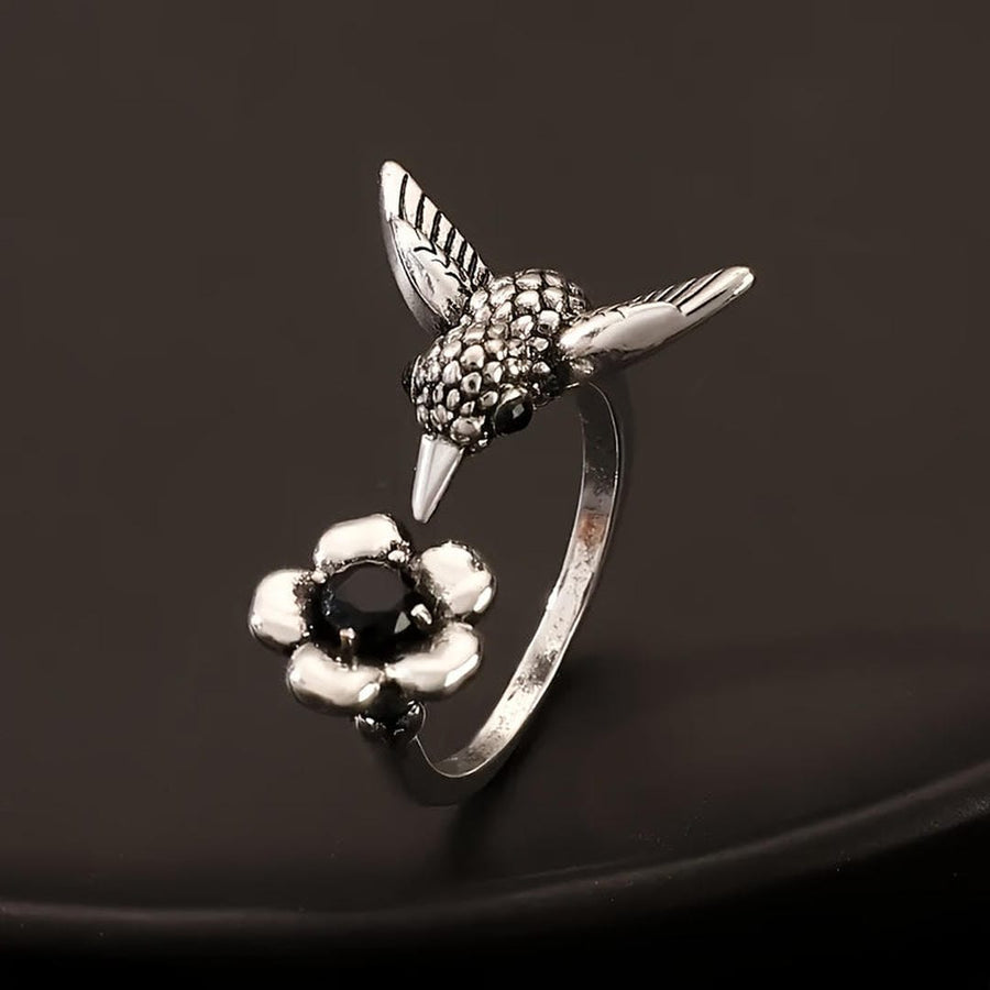 Anel Ajustável Colibri e Flor