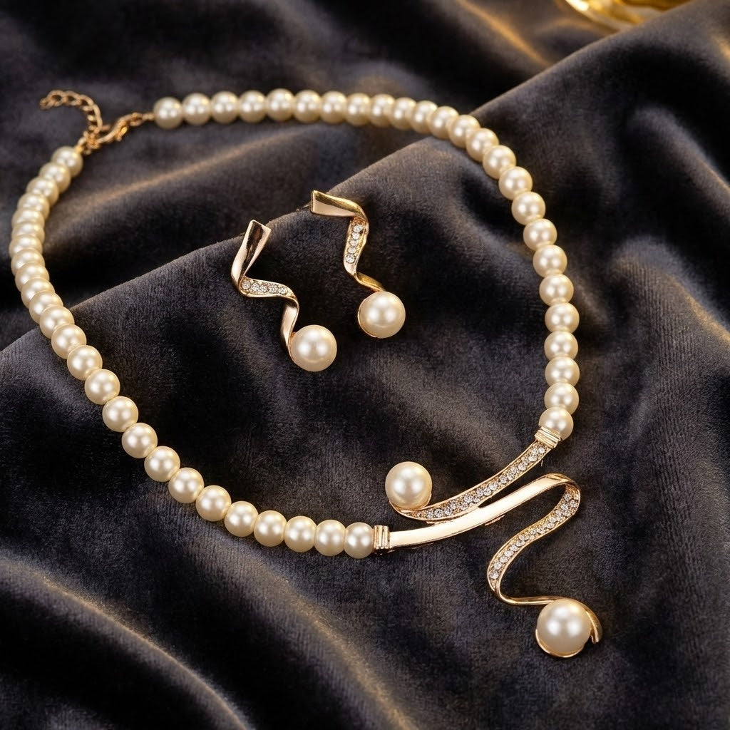 Conjunto de Joias com Pérolas e Onda