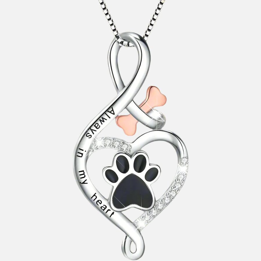 Collier Patte de Chien Chanceuse avec Cœur, Os et Infini – Pendentif « Toujours dans Mon Cœur »