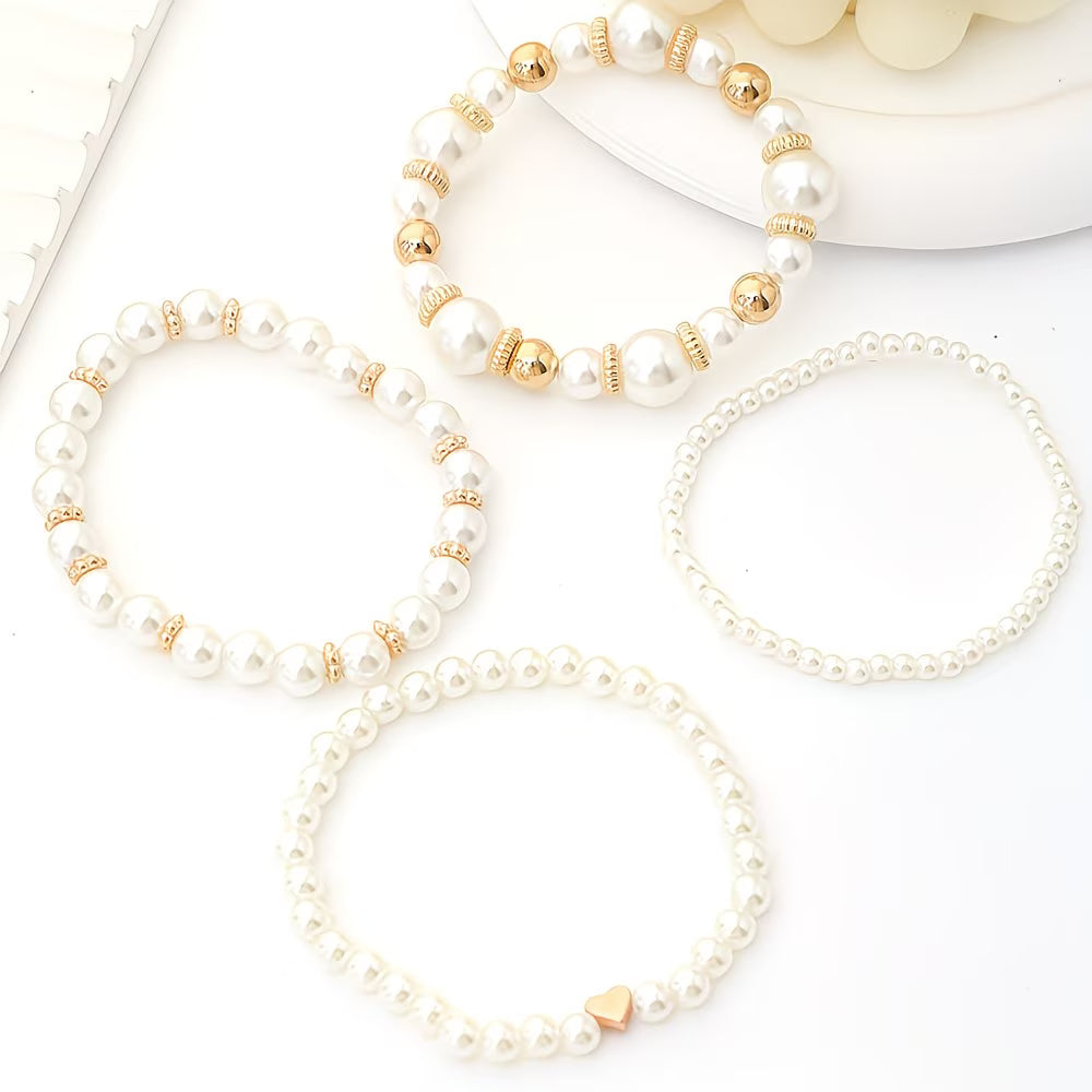 Conjunto de 4 Pulseiras com Pérolas