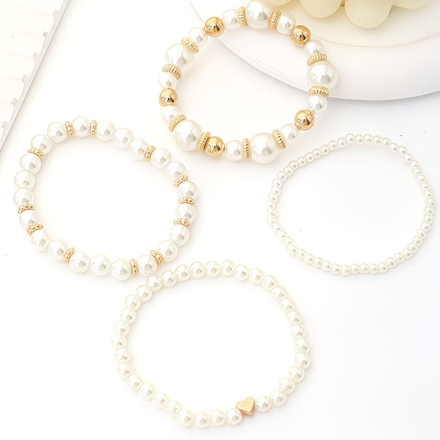 Conjunto de 4 Pulseiras com Pérolas