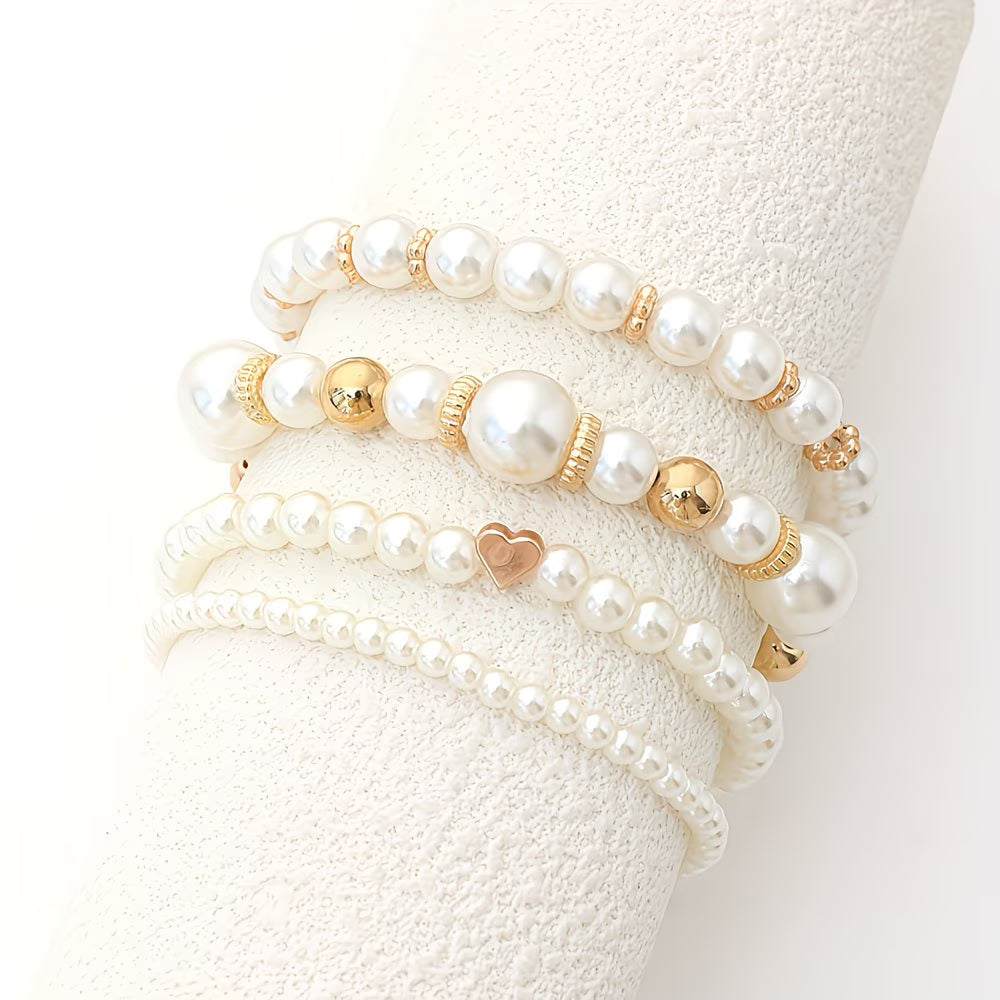 Conjunto de 4 Pulseiras com Pérolas