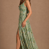 Carlota | Vestido comprido evasê em chiffon