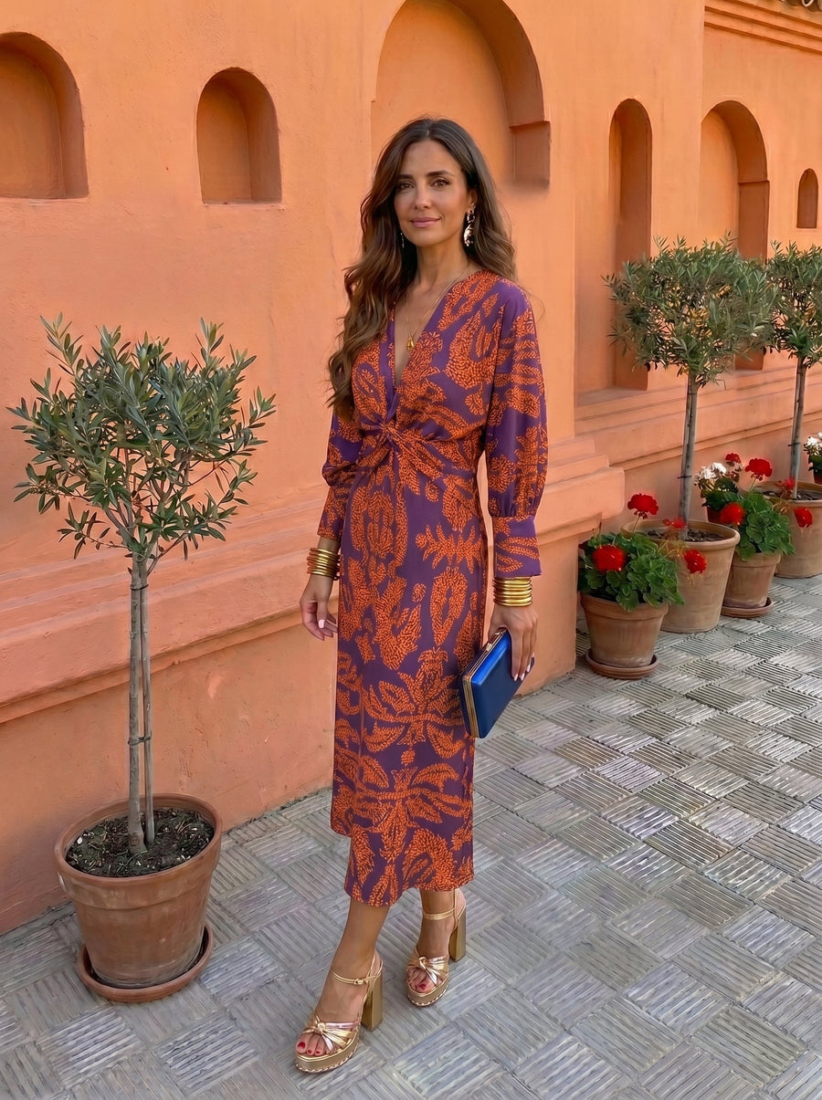 Vestido midi com estampado