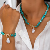 Conjunto de Colar e Pulseira com Turquesa