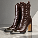 Rosária | Botins de Pele com Salto Bloco