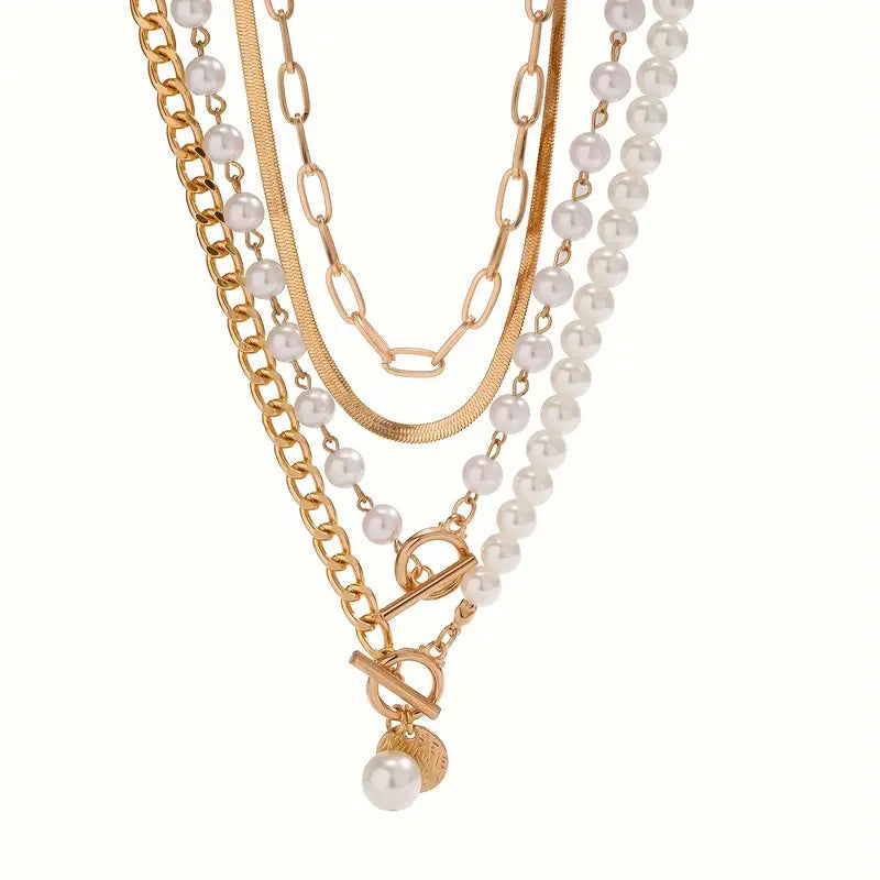 Conjunto de Colares Sobrepostos com Pérolas