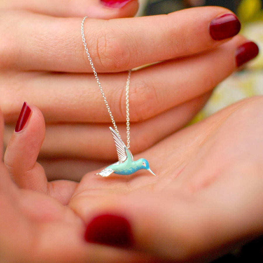 Colar Colibri Esmaltado em Prata de Lei