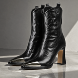 Rosária | Botins de Pele com Salto Bloco