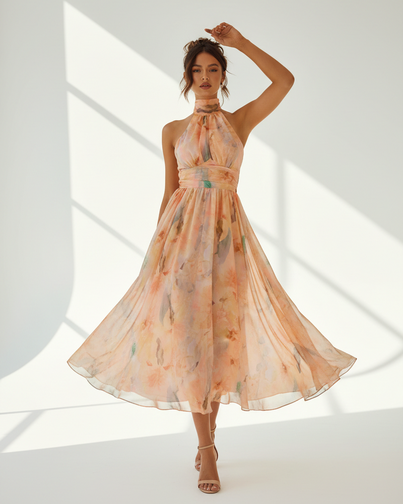 Fotografia profissional vestido floral pêssego