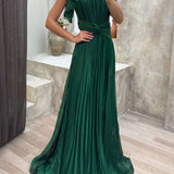 Vestido plissado com detalhe de nó