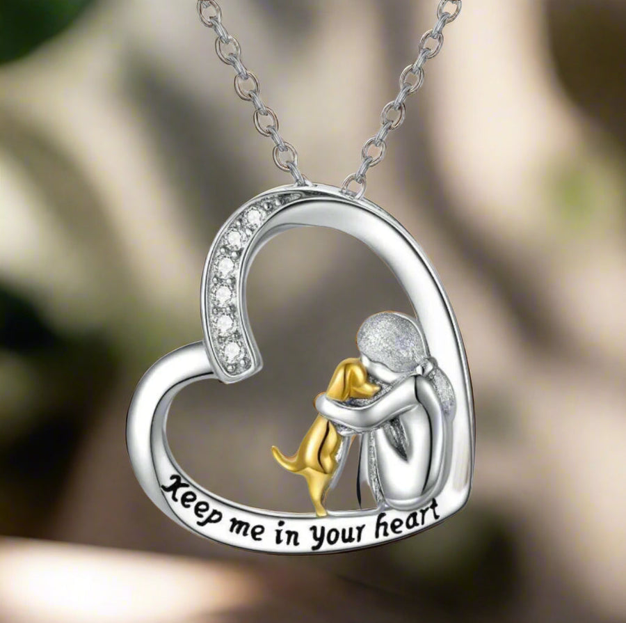 Collier en argent sterling 925 – Motif cœur et chien avec zircone