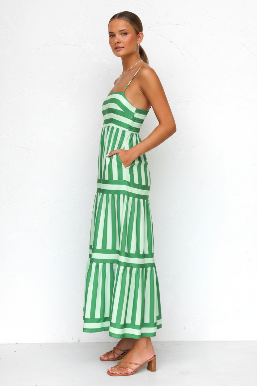 Green Stripe Dress – Side Profile Editorial