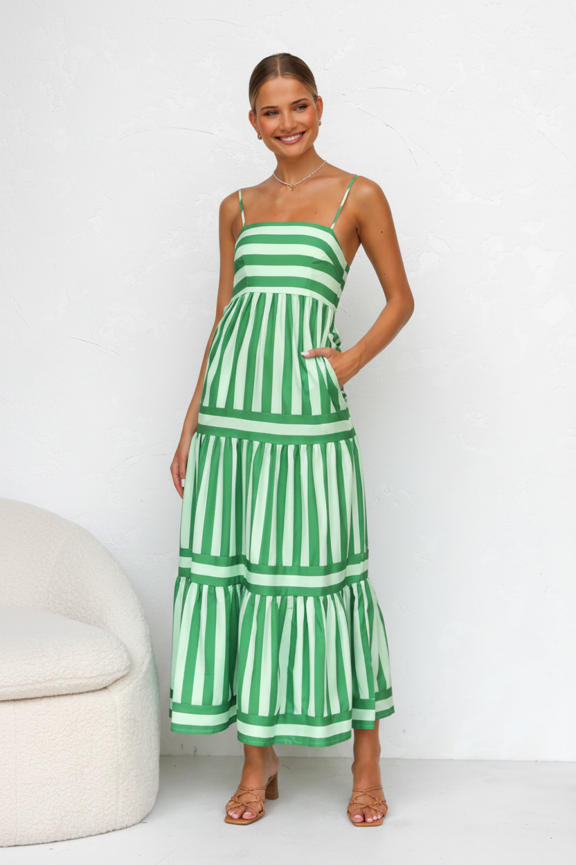 Green Stripe Dress – Smiling Front Editorial