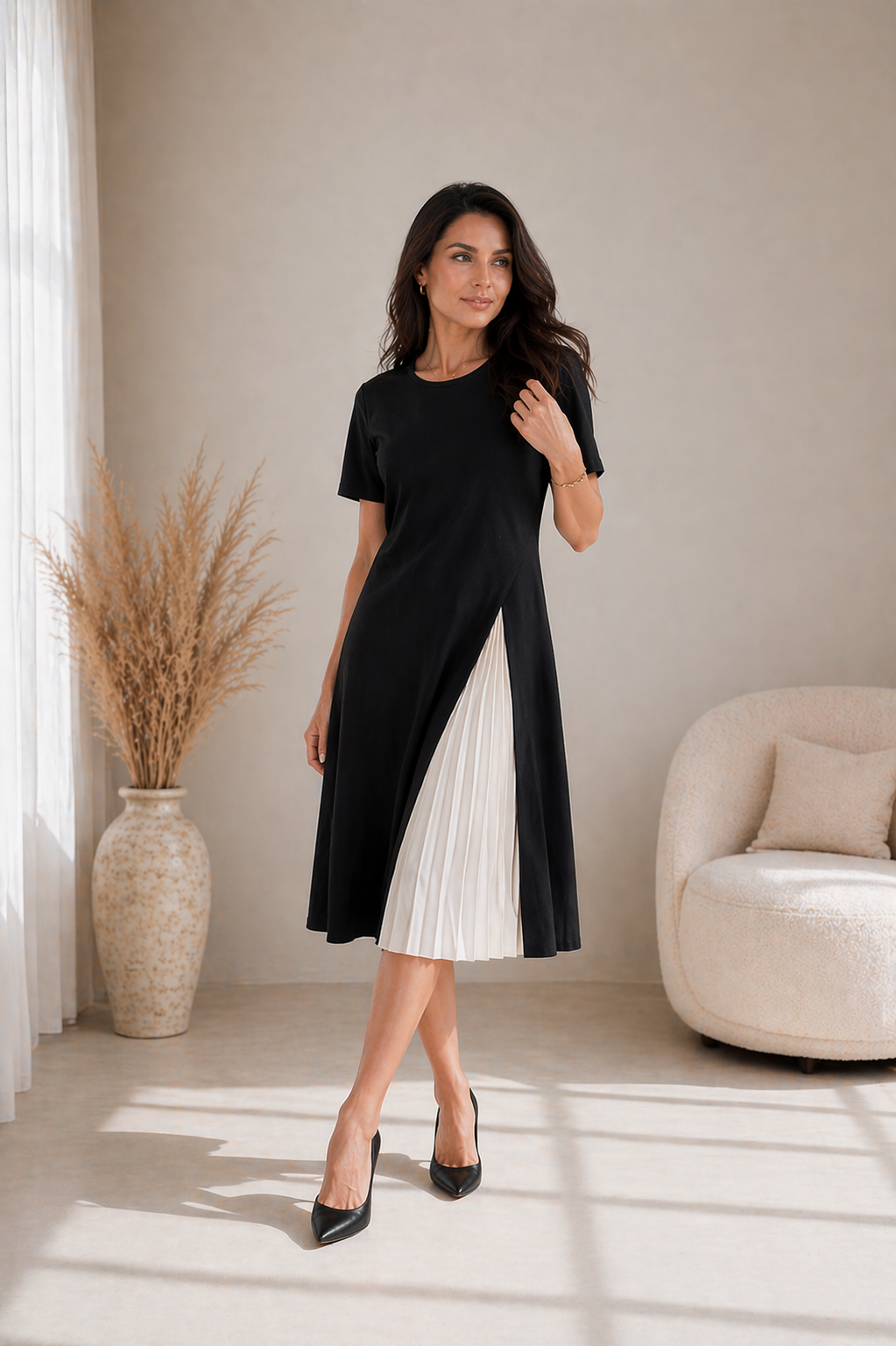 Leila | Vestido Midi com Painel Entrelaçado
