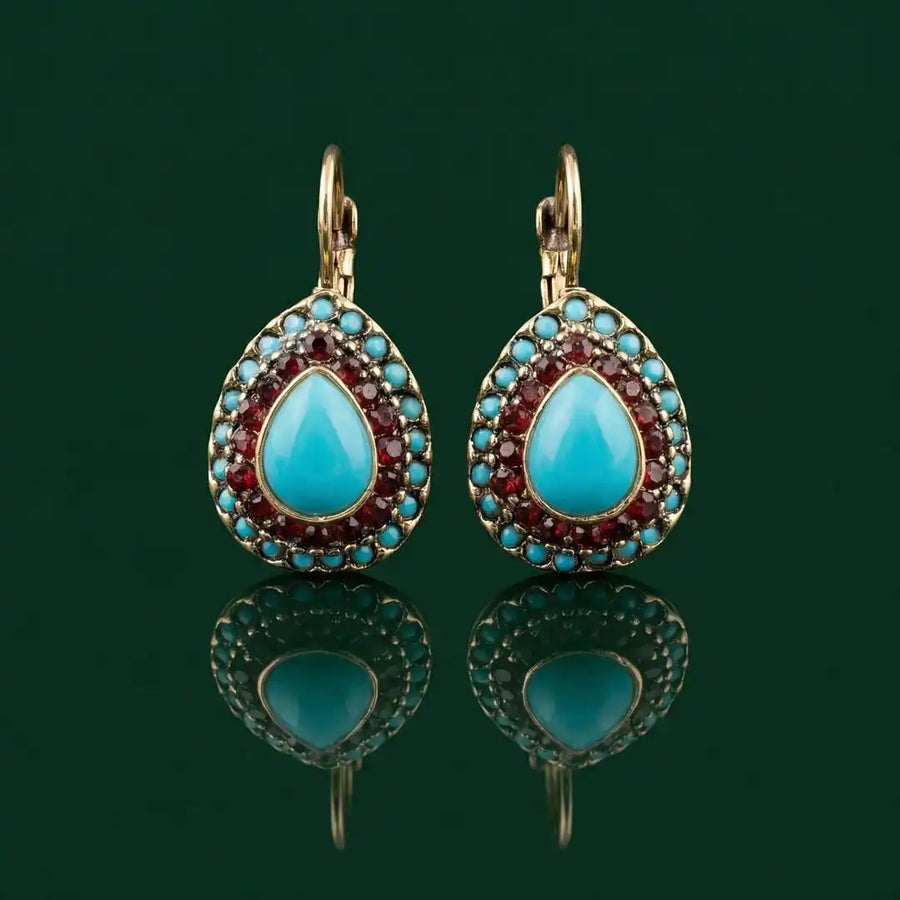 Brincos Pendentes Pedra Turquesa Dourados