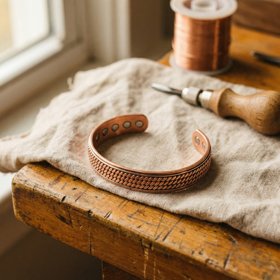 Pulseira em Cobre com Padrão de Corda