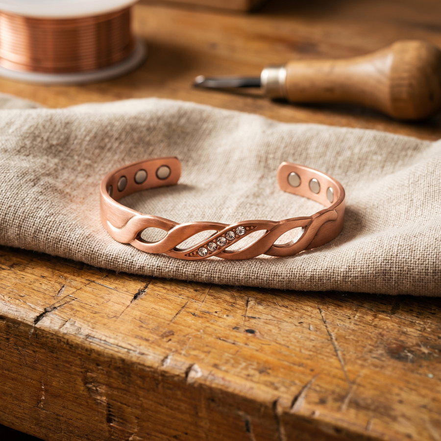 Pulseira de Dois Fios em Cobre com Pedras