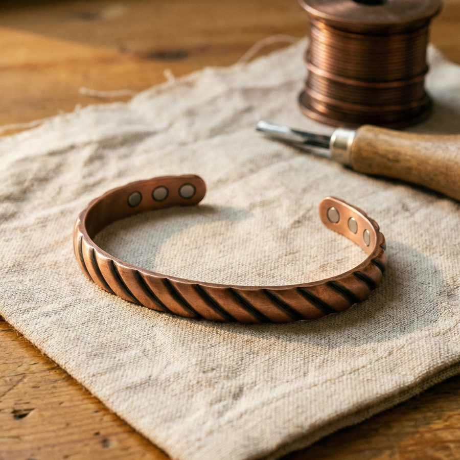 Pulseira Canelada em Cobre com Ímanes