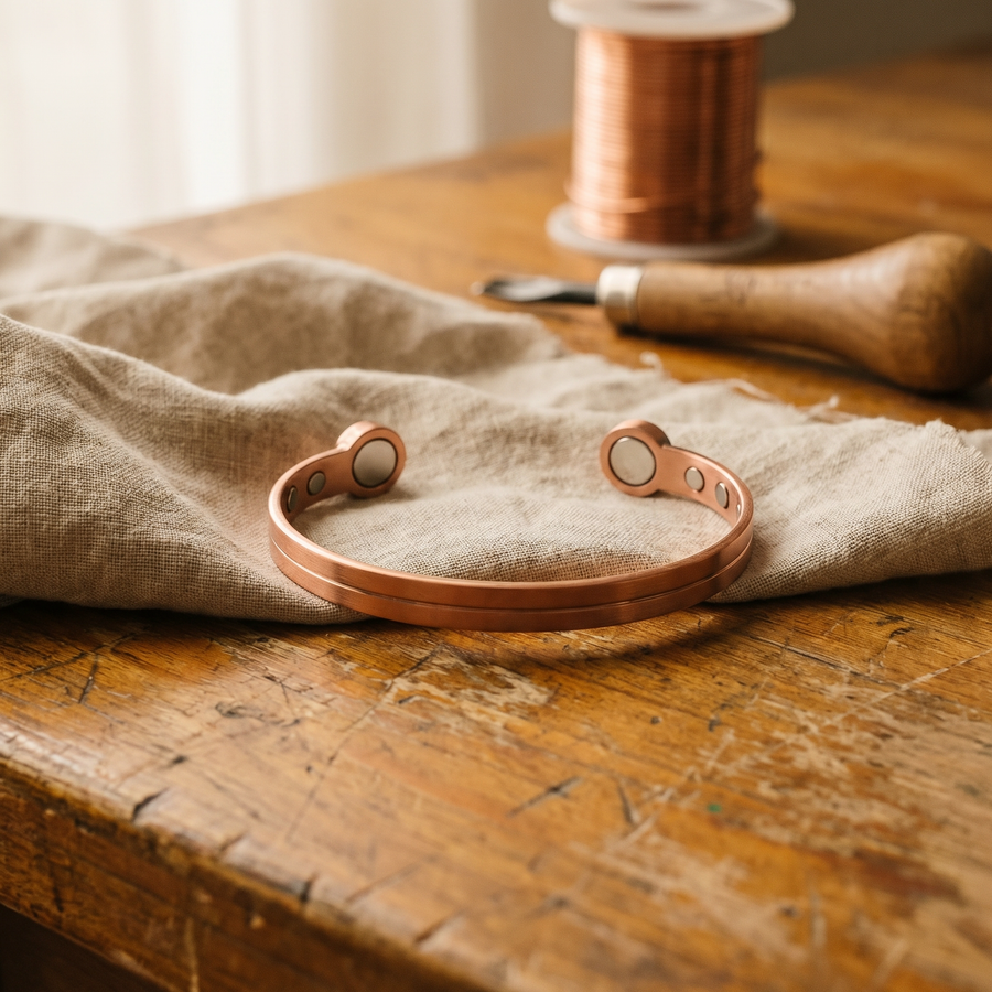 Pulseira em Cobre com Dois Canais e Ímanes