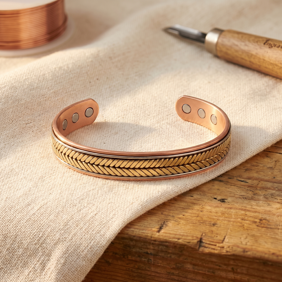 Pulseira Entrançada em Cobre com Nervuras em Espinha