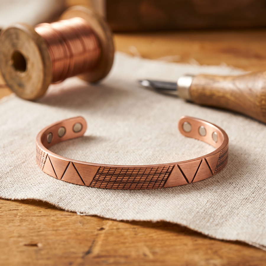 Pulseira em Cobre com Padrão Geométrico