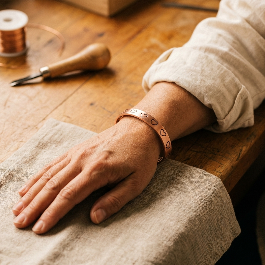 Pulseira em Cobre com Corações Gravados