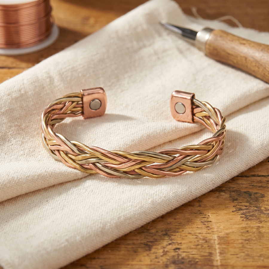 Pulseira Entrançada em Espinha em Cobre Tricolor