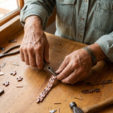 Pulseira de Elos em Cobre com Tijolo em Relevo | Homem